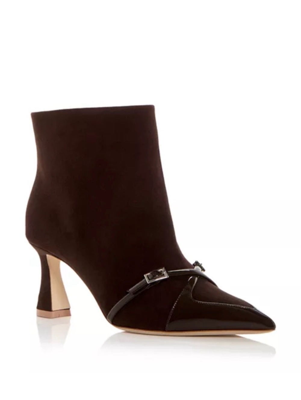Malone Souliers Denise Pointed Toe Booties w/Patent Strap in Brown, Size 41, NEW